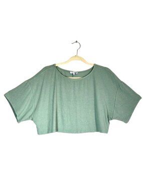 Fashion Nova Ribbed Drop Shoulder Crop Top in Mint Green - Size XL